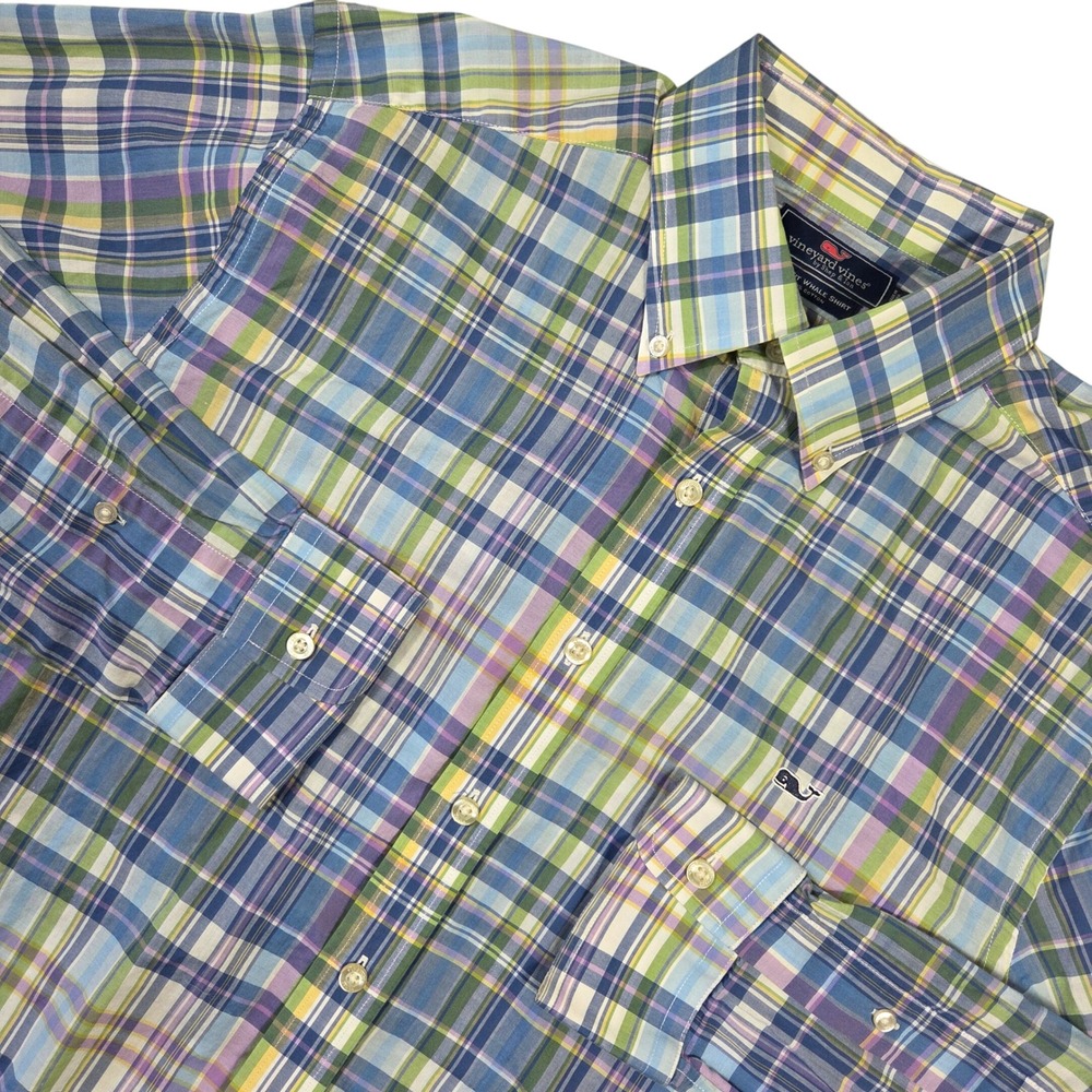 Vineyard Vines Slim Fit Whale Shirt Men L Plaid Button Down Casual Career Preppy